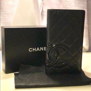 CHANEL Lambskin Cambon CC black Bi Fold wallet